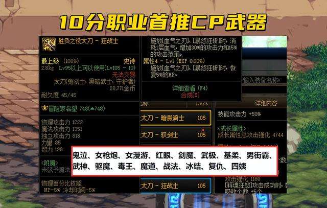 DNF：全职业110级武器选择！修罗哥0分上榜，但依旧不影响幻神